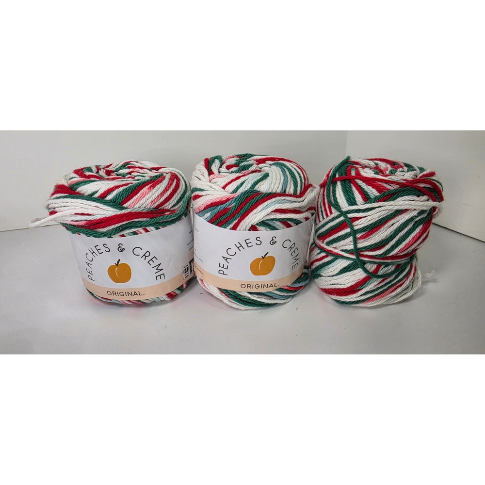 Peaches & Creme Yuletide Cotton Yarn Lot of 3 Worsted 4-Ply Red Green White